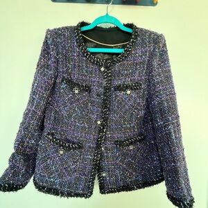 Elegant Black and Purple Tweed Blazer